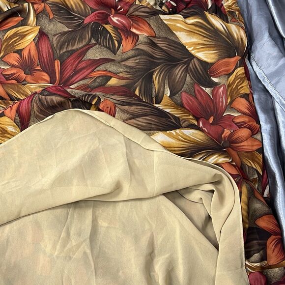 Y2K Vintage Dana Buchman 100% Silk Midi Skirt 14 Petite Fall Leaves Floral Mesh - Picture 9 of 12